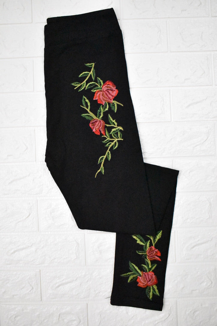 Leggings with Flower embroidery