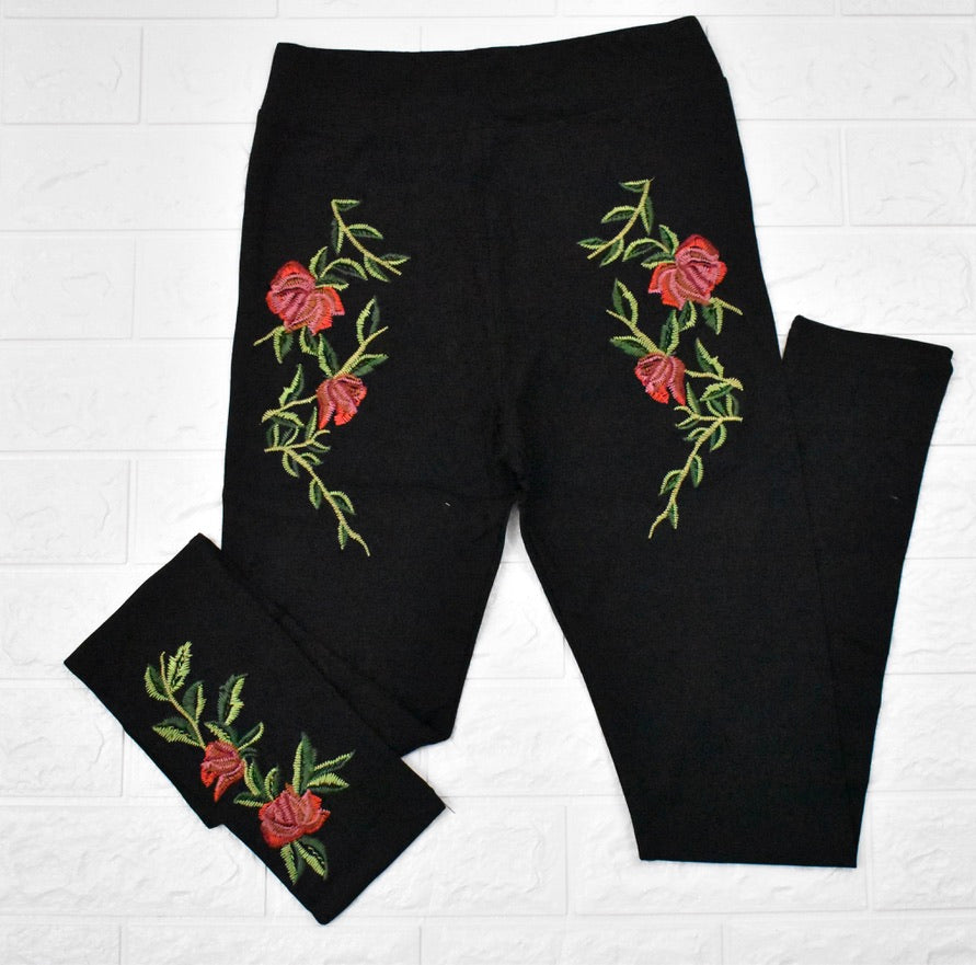 Leggings with Flower embroidery