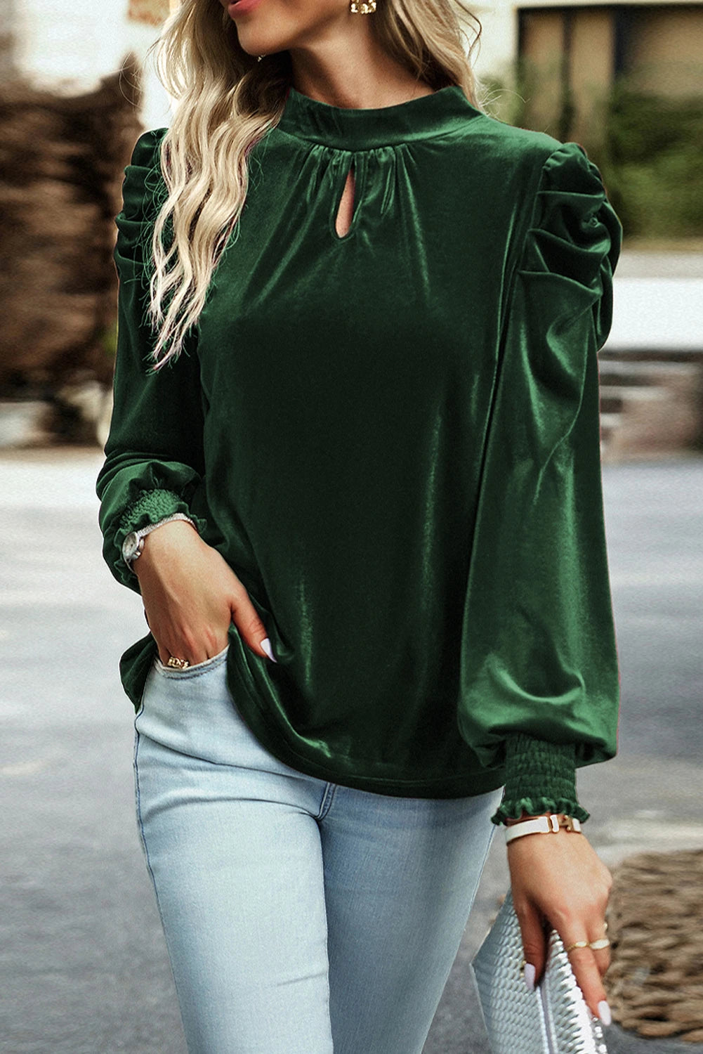 Green Mock Velvet Top